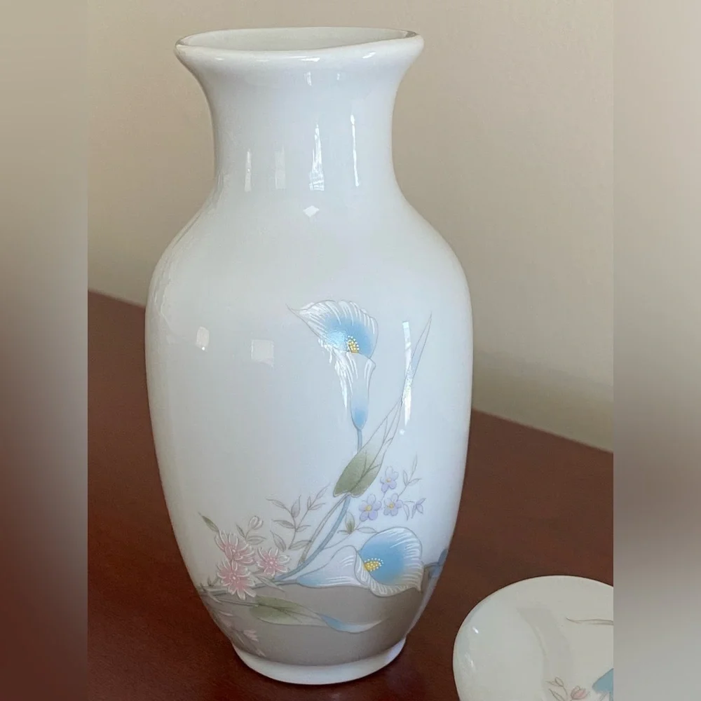 🩷 Russ Berrie & Co Japan set of 2 Calla Lilies Vase & Heart Shaped Trinket Box